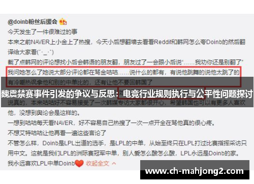 魏震禁赛事件引发的争议与反思：电竞行业规则执行与公平性问题探讨